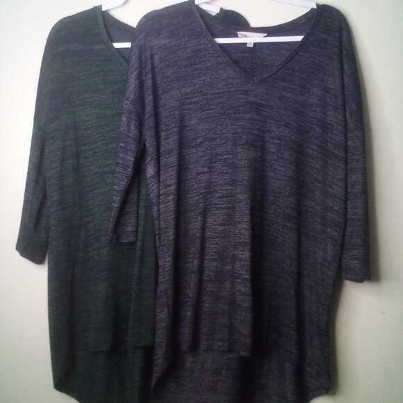 Philosophy Shirt L Women Lot o 2 3/4 Sleeve Soft Stretch Green Black - Picture 1 of 16